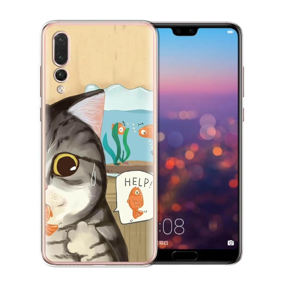 Для Coque Huawei P20 Pro Чехол милый Кот Мягкие TPU крышка 2018 Новые поступления для