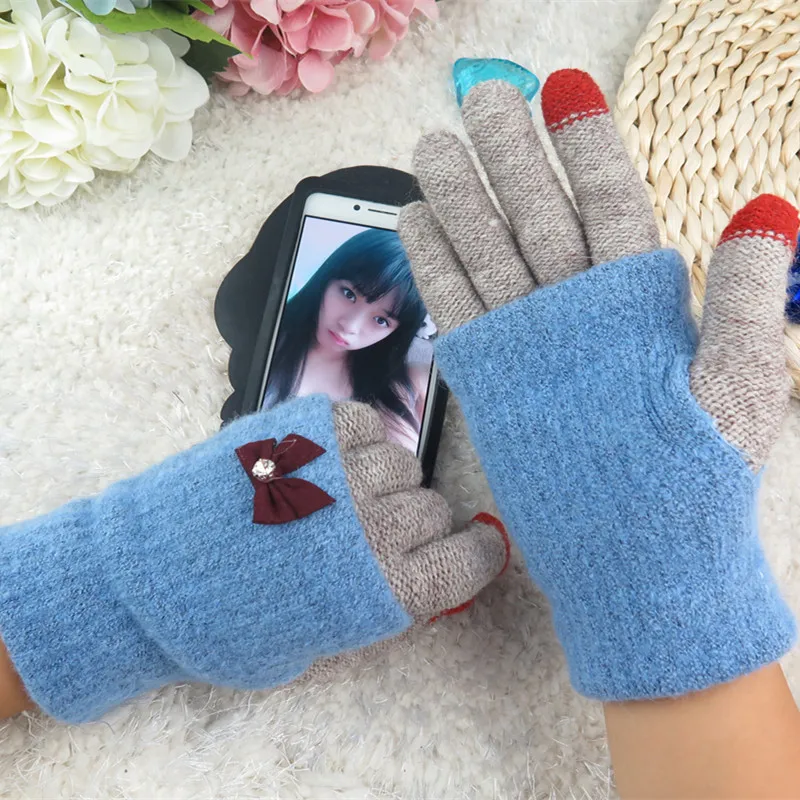 Женские перчатки 2021 женская зимняя теплая Вязанная одежда емкостный сенсорный