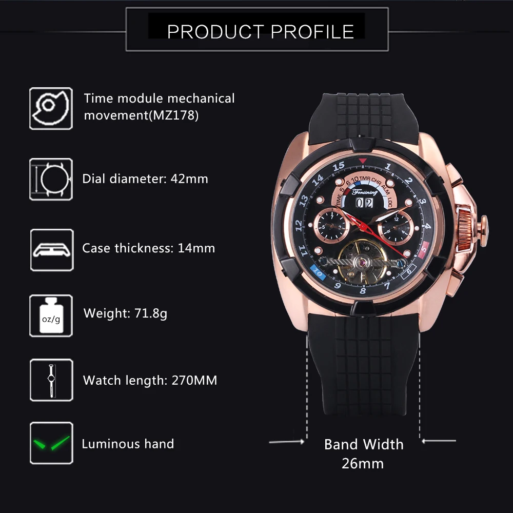 FORSINING Мужские Авто механические часы силиконовый ремешок Круглый Дата