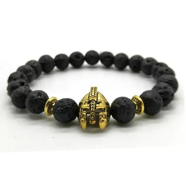 Knight warrior gladiator helmet bracelet alloy boat spear arrowhead black lava stone beads jewelry gift men and women | Украшения и
