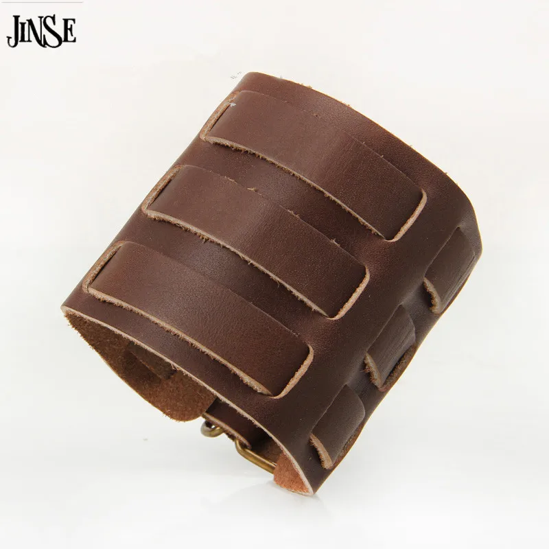 JINSE панк 3 пряжки для ремня Новые широкие 2 слоя Унисекс Браслет из натуральной