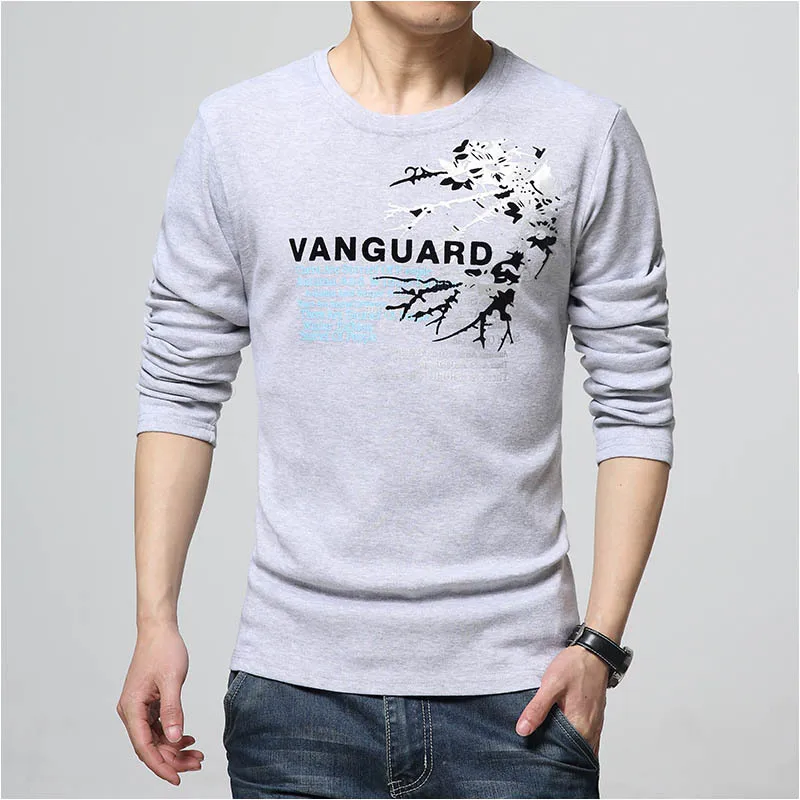 Мужская футболка с круглым вырезом буквенным принтом длинными рукавами 95% хлопок