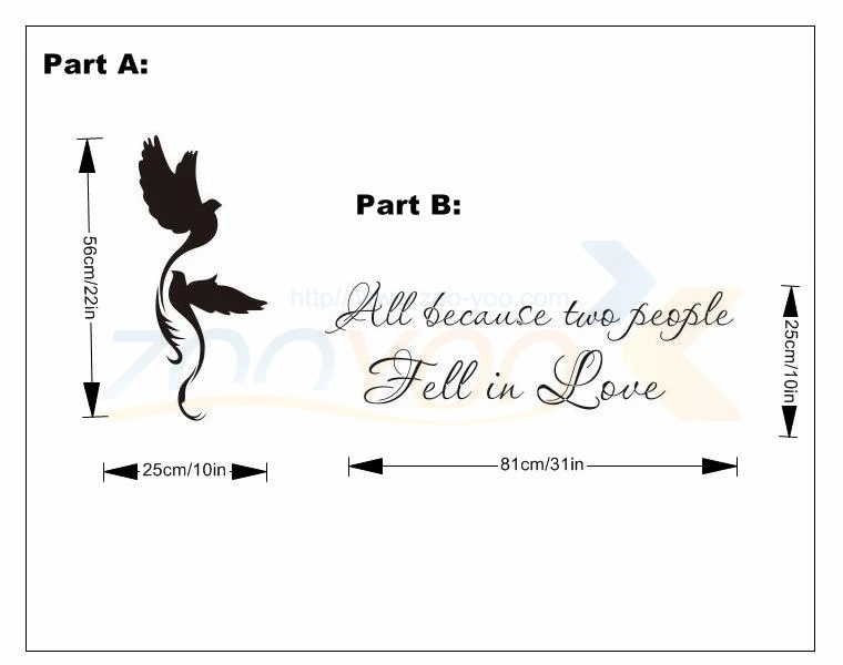 

Two People Fell In Love home decor creative quote wall decal ZooYoo8070decorative adesivo de parede removable vinyl wall sticker
