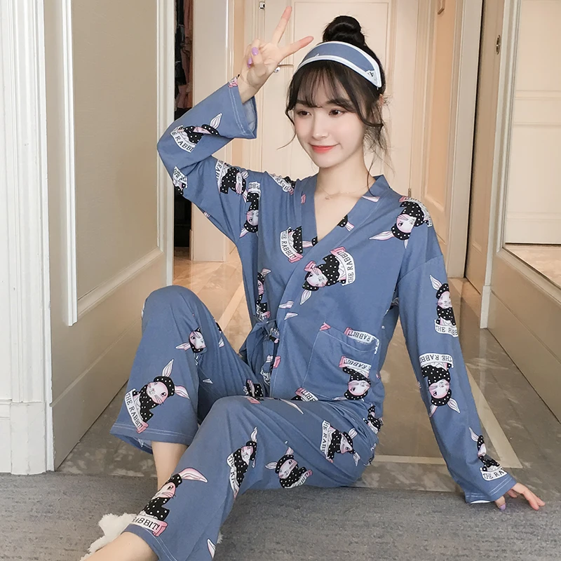 Женский пижамный комплект WAVMIT весенний с кимоно для ванной набор длинных брюк