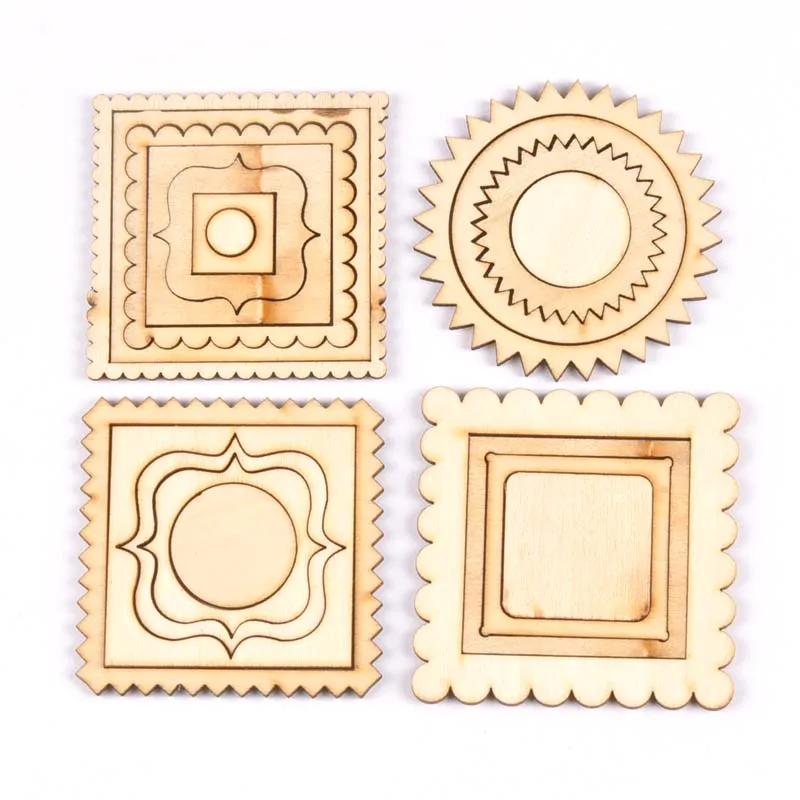 

4 sets Separable Wood DIY Accessories Square/Round Pattern Scrapbooking Crafts Embellishment For Home Decoration 65mm MT1974