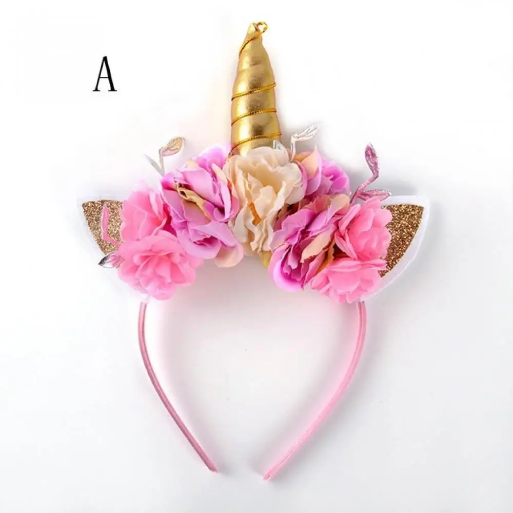 None Party Headband Unicorn Delicate Horn Xmas Headwear Chiffon Flower Birthday Girls Fashion Gorgeous Elastic Hairband | Детская одежда