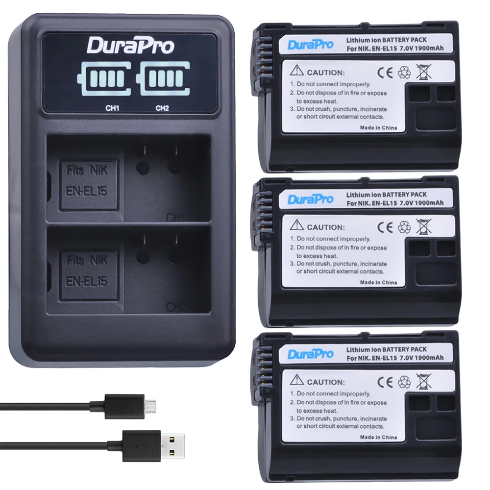 3 x батарея DuraPro EN EL15 + двойное зарядное устройство для Nikon D800E D800 D600 D7100 D7000 V1 MB D14|camera