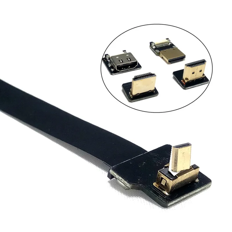 

Up Angled Micro hdmi Male D Type to HDMI-compatible 90Degree FPV FPC Flat Cable for GoPro GH4 BMPCC A5000 A6000 A7R A7S 5cm-80cm