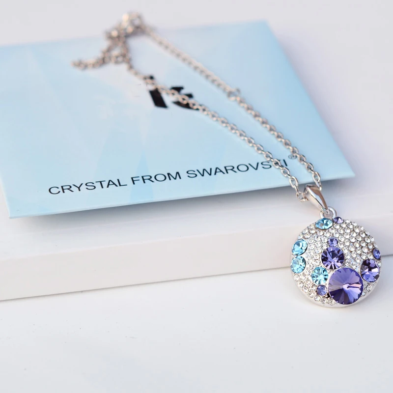 Женское Ожерелье с кристаллами Swarovski серебряное ожерелье круглой подвеской