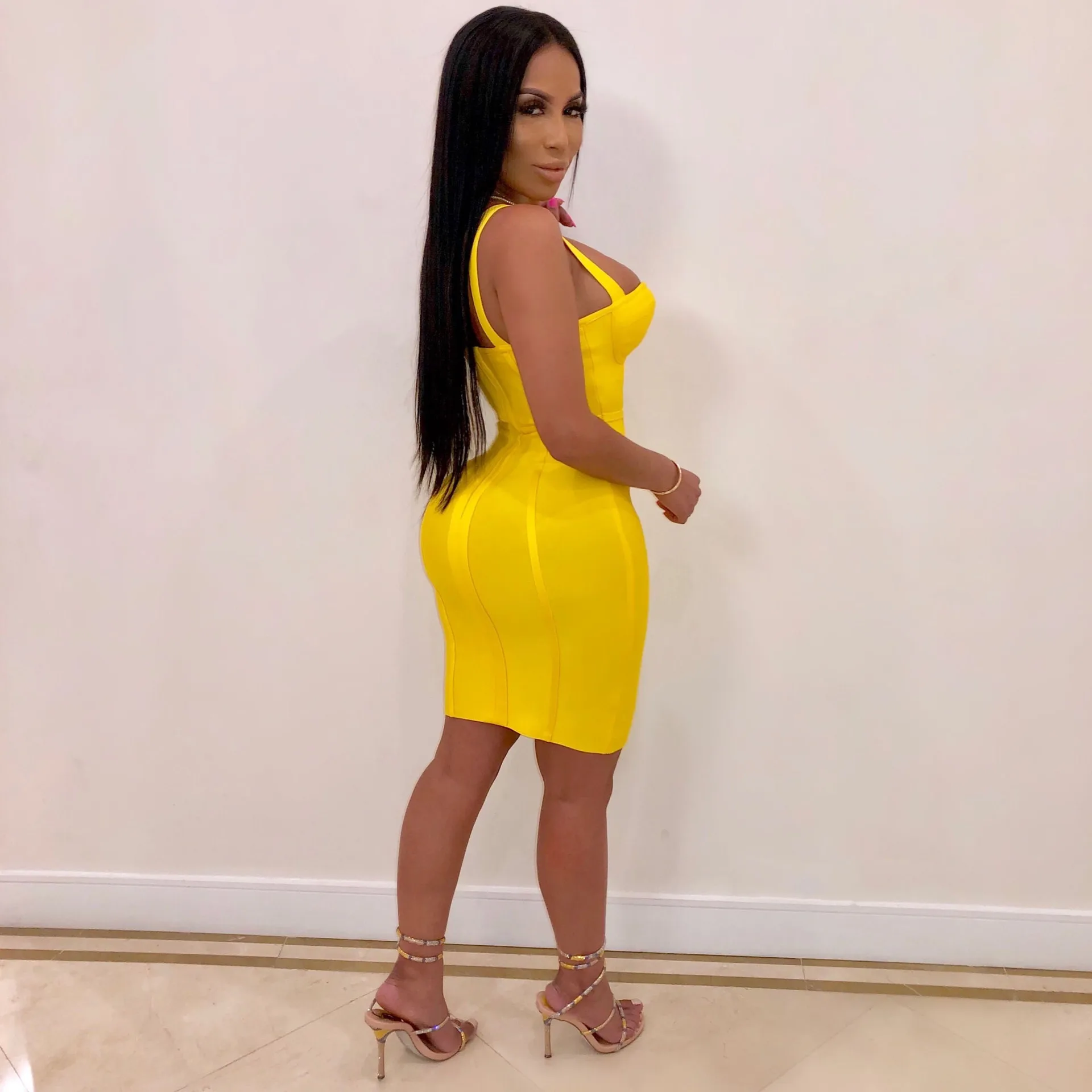2019 New Women Summer Spaghetti Strap Plunging V-neck Bodycon Midi Dress Knee Length Club Party Dresses Vestidos 2 Color CY1113 | Женская