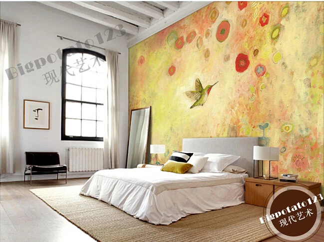 3D фрески на заказ картина с милыми мультяшными цветами и птицами настенная