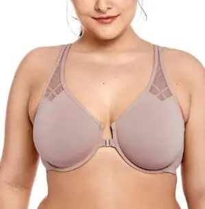 Серый Comfortable Seamless Font Closure Bra Women's Full Coverage Non-padded Underwire Plus Size Racerback Unlined Bra 36 38 40 42 E F - Цвет: Серый