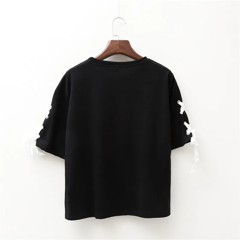 Harajuku модная женская футболка с вышитыми буквами и цветами милые забавные черно