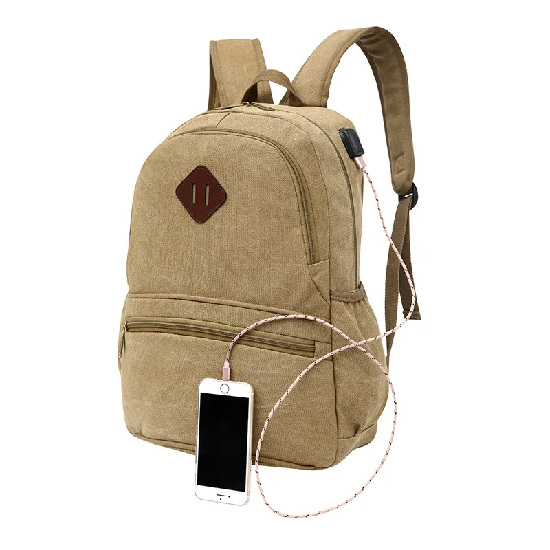 Для мужчин внешняя зарядка USB Рюкзак корейской моды холст Рюкзаки для подростков