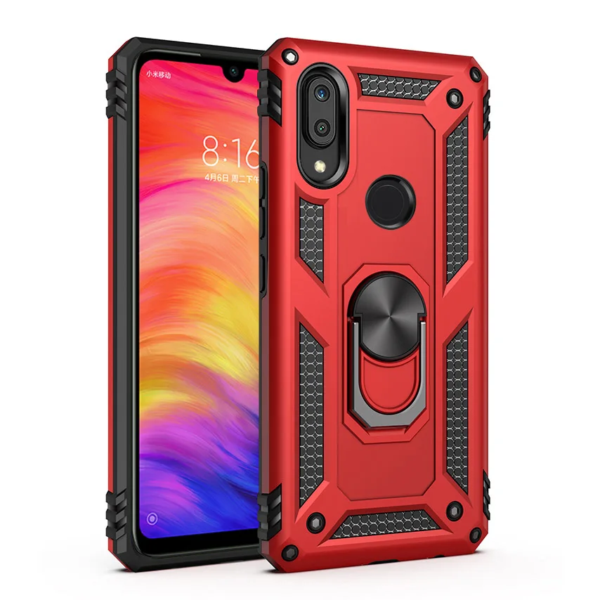 Red - Finger Ring Чехол для Xiaomi Redmi Note 7, чехол для Redmi Note 7, силиконовый защитный бампер, противоударный чехол, чехол для телефона s, роскошный Xiomi Redmi Note7, чехол s - Цвет: Red - Finger Ring