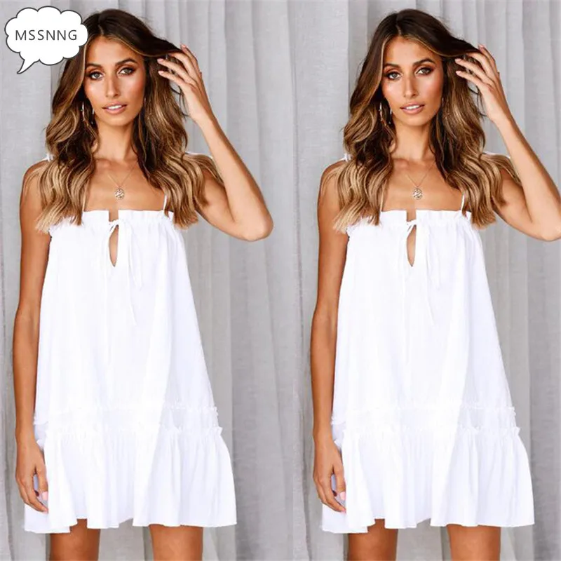 MSSNNG 2019 летнее Новое модное универсальное однотонное плиссированное платье