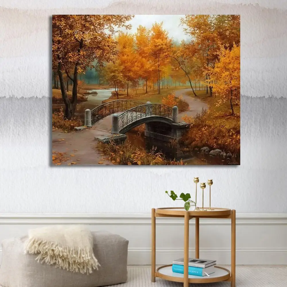 DIY картина маслом по номерам природа Золотая осень парк масло Canavas с кистями и