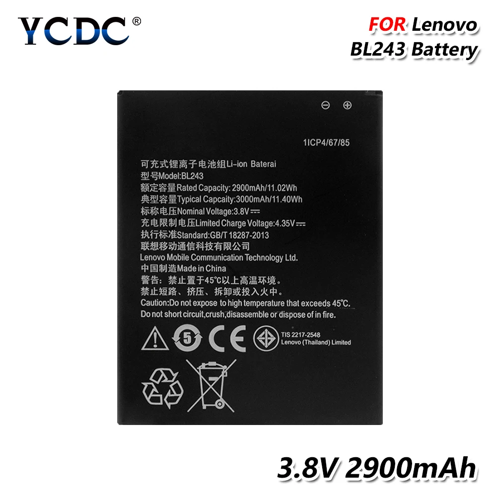 YCDC 2900 мАч BL 243 BL243 3 8 V батарея для Lenovo K3 Примечание K50 T5 T3S A7000 A7600 ионно литиевая