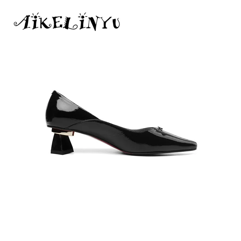 AIKELINYU/весенние туфли-лодочки; туфли из натуральной кожи на квадратном каблуке с острым носком; элегантные офисные женские туфли-лодочки с крахмальным корнем лотоса; женская обувь для вечеринок