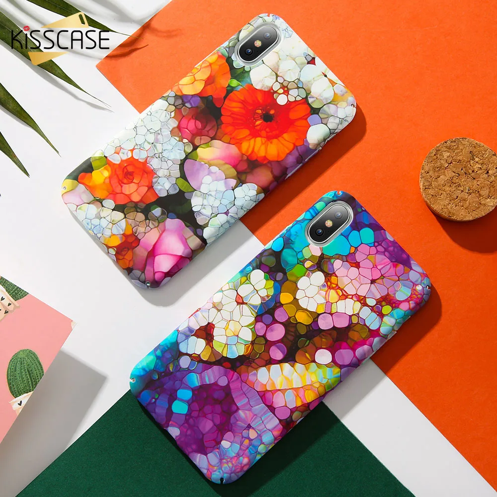 Чехол для телефона KISSCASE iPhone X XS 7 8 Mosaic Neon light Pattern Matte PC чехол Max 6 6s Plus XR Flamingo Cover |