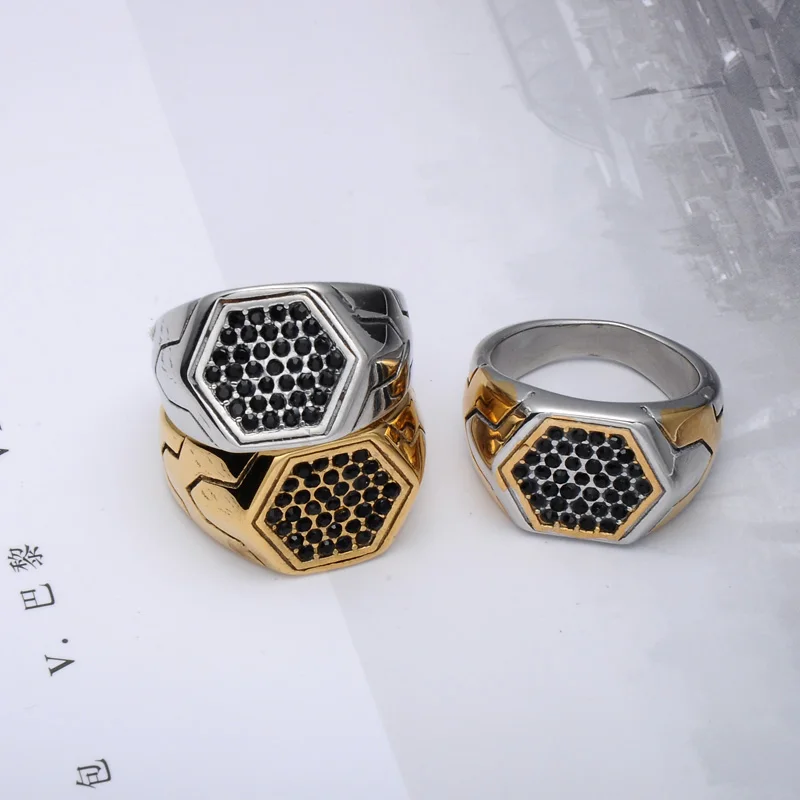 HIP Hop 316L Stainless Steel Honeycomb Male Crystal Rings Cool Titanium Signet Honey Bee for Men Jewelry | Украшения и аксессуары