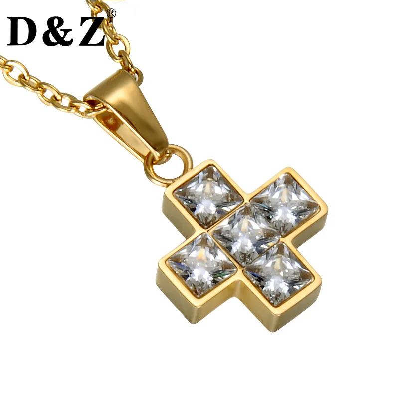 D & Z ортодоксальный крест кулон ожерелье тротуарной Кристалл нержавеющая сталь
