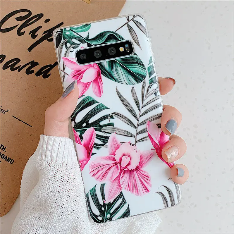 Style 4 Чехол FLYKYLIN Art Leaf Flower для Samsung Galaxy S8 S9 S10 Plus S10e задняя крышка на IMD силиконовый чехол для телефона с подставкой - Цвет: Style 4