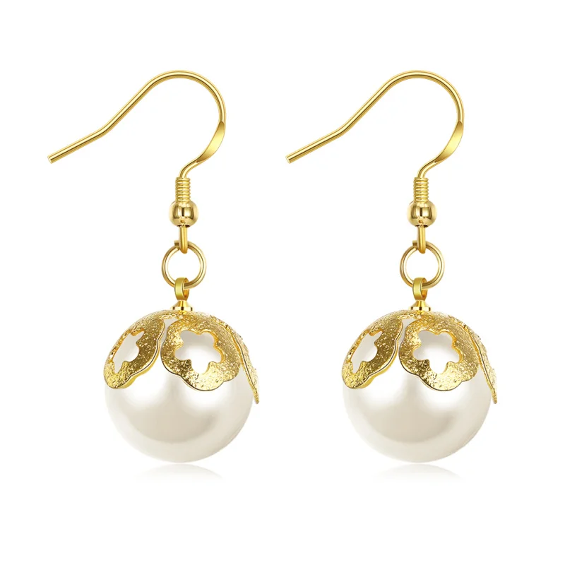 

New Gold Big White Pearl Drop earrings for women fashion jewelry Wholesale Retail E2154