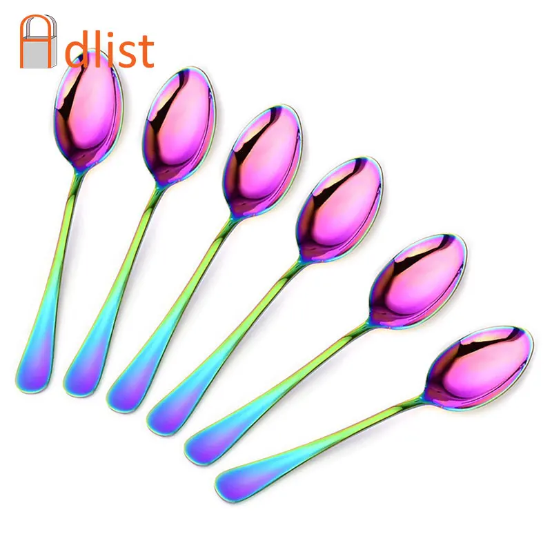 Stainless Steel Rainbow Tablespoon Large Dinner Spoon long handled Colorful Rice Spoon set Kitchen Dinnerware Cutlery8'' 20.5cm