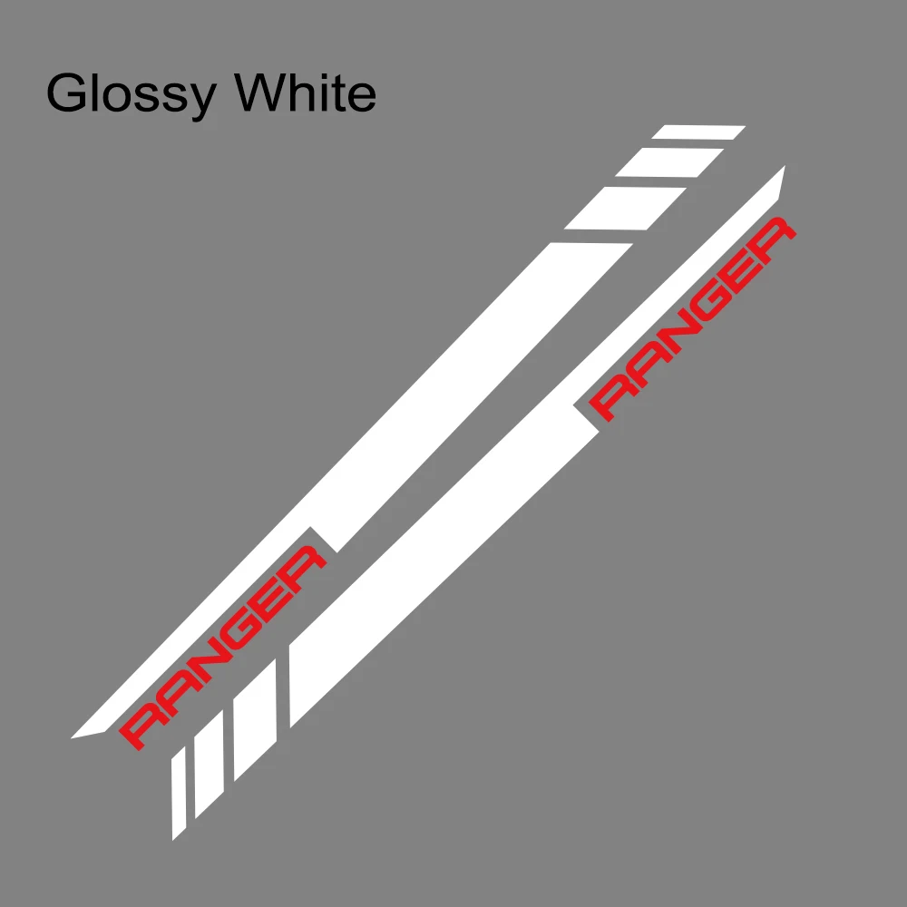 Glossy White 2 шт. Автомобильная наклейка в полоску стильный Стайлинг Авто DIY виниловая обертка Наклейки тюнинг автомобильные аксессуары для Ford Ranger Raptor Pickup - Название цвета: Glossy White