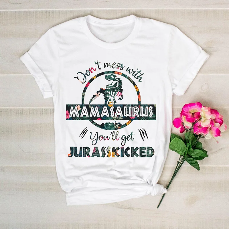 

Don't Mess with Grandmasaurus You'll Get Jurasskicked Floral T Shirt Women Funny Dinosaur Mom Birthday Tee Mother's Day Gift