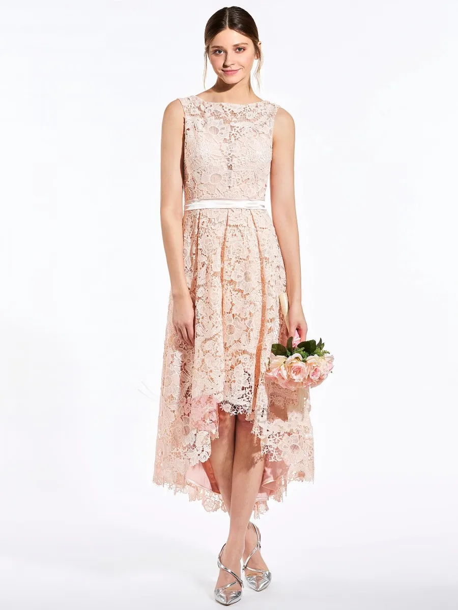 robe de soriee New Sweet 2017 High Low Bridesmaid Dress Bateau Asymmetry Lace Formal Vestido De Festa Maid of Honor | Свадьбы и