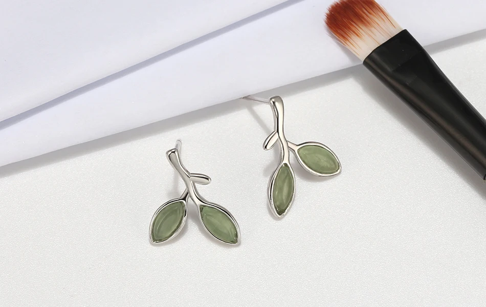 ORSA JEWELS Настоящее серебро 925 проба серьги гвоздики Модные женские ювелирные изделия зеленый прозрачный в форме листа 17 мм серебряные серьги OSE87