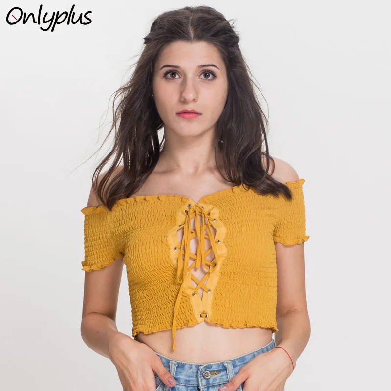 Onlyplus с открытыми плечами топы для Дамская Мода бандажный Топ Женский Уличная