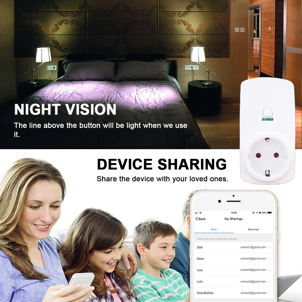 EU Plug Smart Wifi LED Light Display Max240V Google Home Accept Alexa Control Socket IFTTT | Электроника