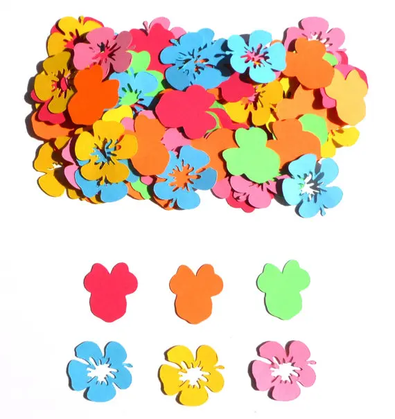 

Mini Mouse Tropical Flower Luau Themed Party Confetti Set of 120 Assorted Pieces Table decor scrapbook Confettis
