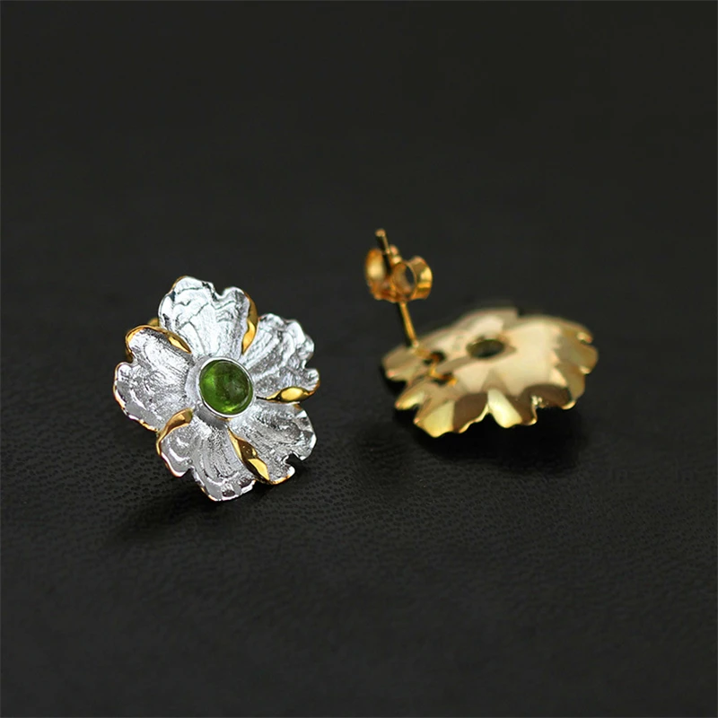 Lotus весело Настоящее стерлингового серебра 925 натуральный камень ручной работы