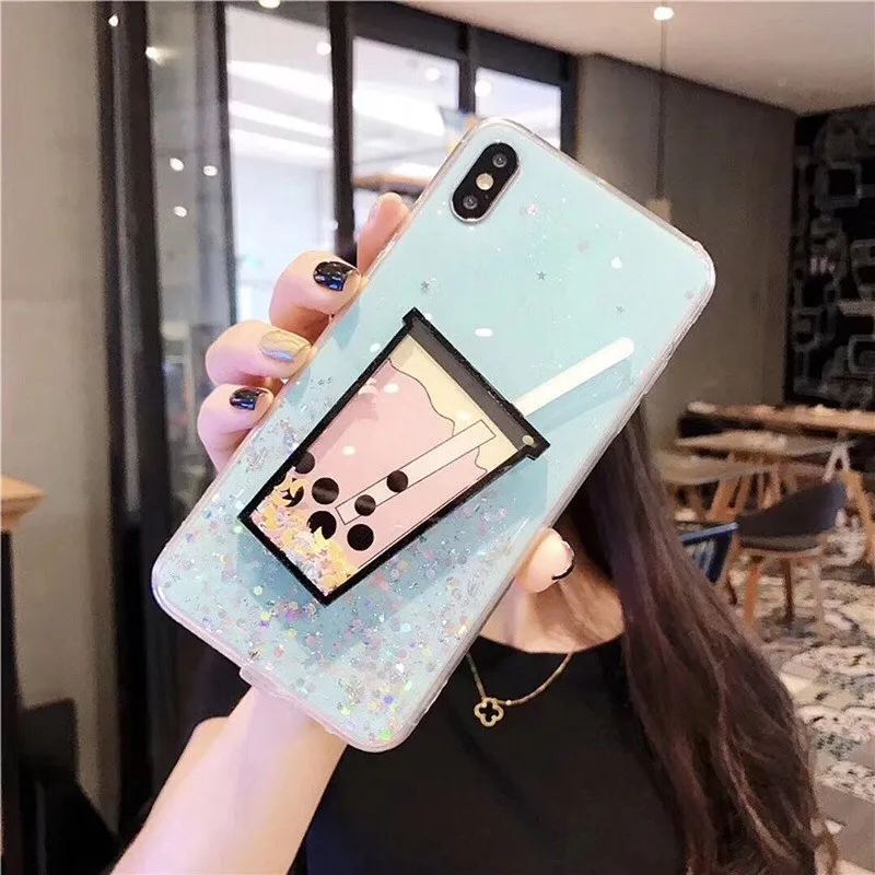 Jelly Color Glitter Milk Tea Phone Case for iPhone XR X XS Max For 6 6S 7 8 Plus 11 Pro Back Cover Soft Cases |