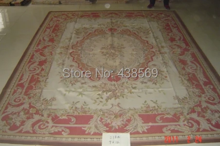 Бесплатная доставка 9 'x 12' Aubusson коврики шерстяные красный дизайн потертые