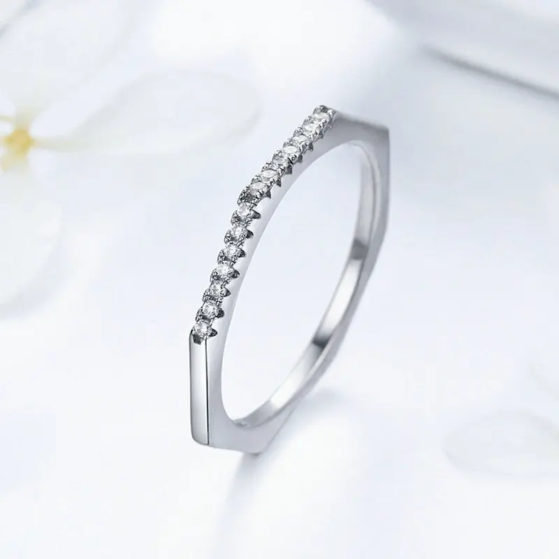 Новое поступление геометрический с обручальное кольцо Ясно Циркон 925 Серебряное