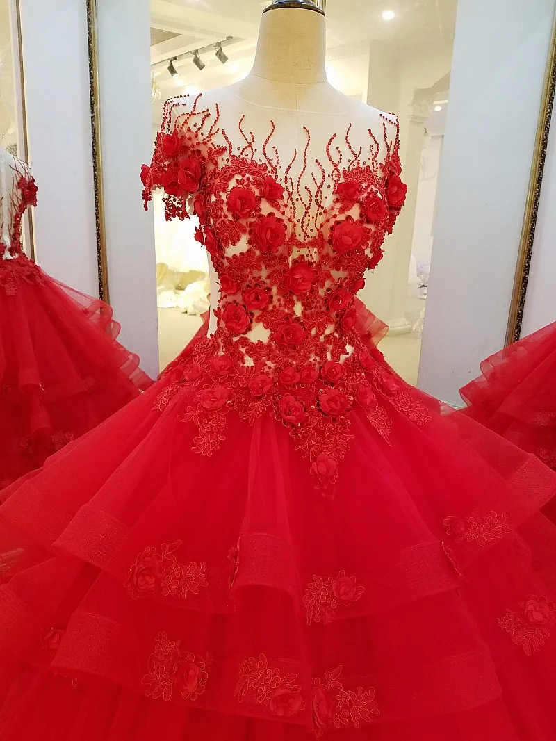 Платья de Noiva Robe Mariage красное вечернее платье бальное аппликационные жемчужины для