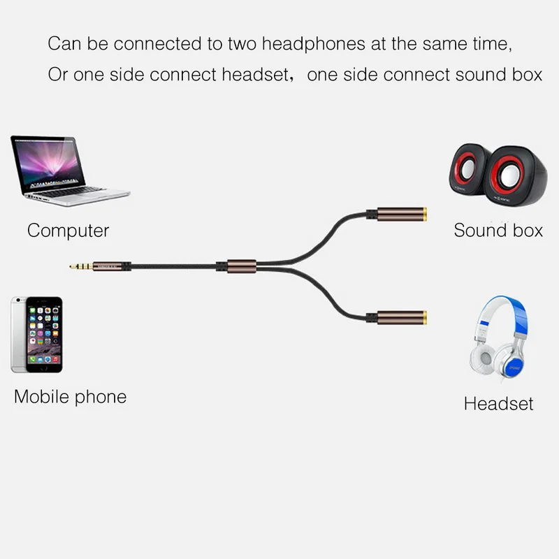 3 5 аудио сплиттер мм кабель штекер 2 гнездо Разъем Адаптера Сплиттер для