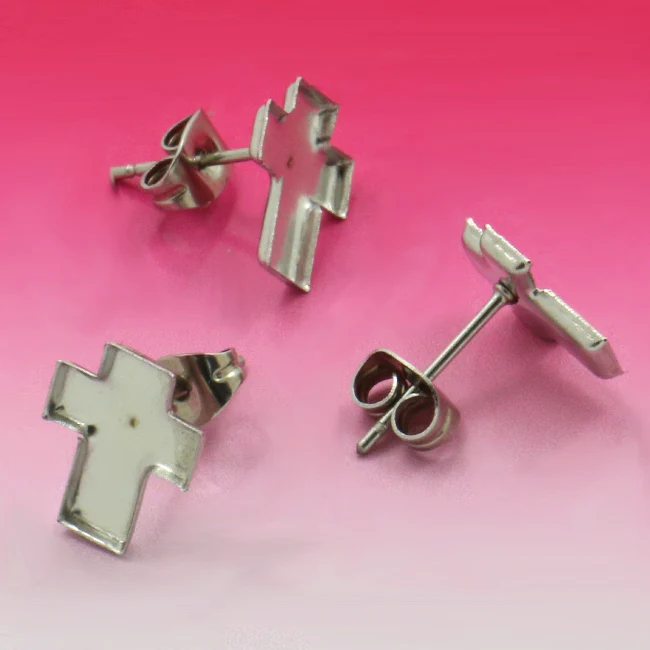 20sets Stainless steel 10.5 MM cross earpins tray DIY wholesale jewelry earrings don't rub off new