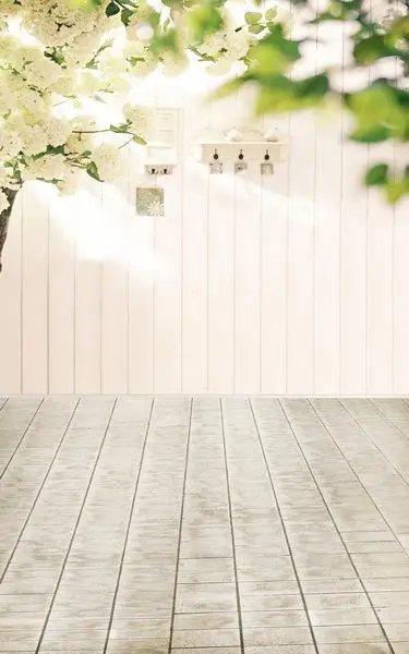 Белый цветок листья деревянный пол фонов винил ткань высокого качества