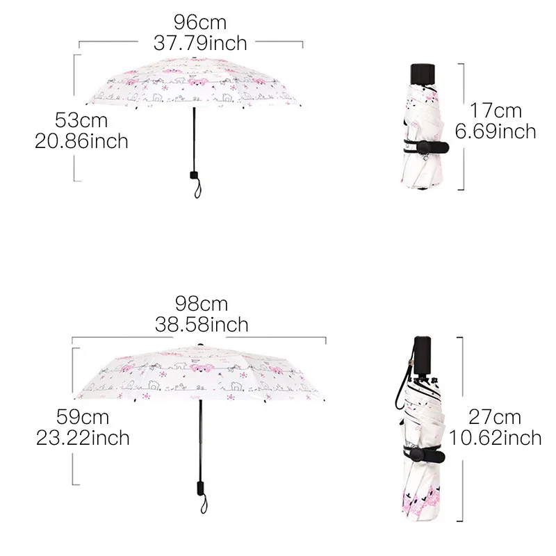 Женский складной мини зонт с защитой от УФ лучей 3/5 карманный водонепроницаемый