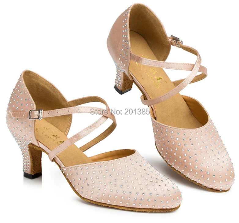 Атласные туфли Стразы с закрытым носком бальные для латинских танцев сальсы