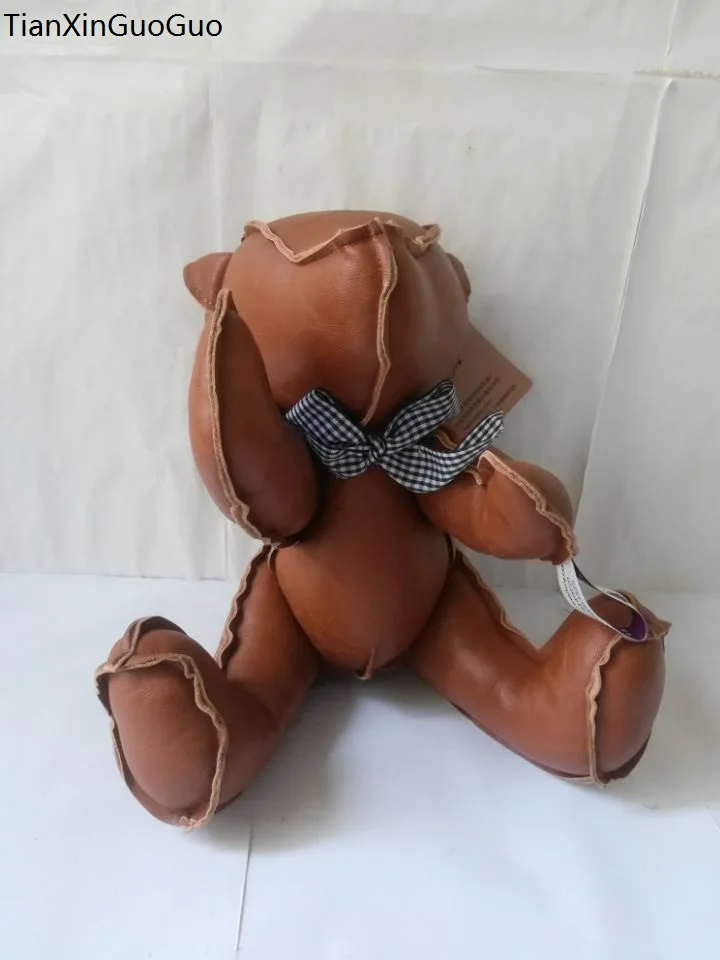 

large 33cm brown jointed bear plush toy PU leather teddy bear soft toy kid's toy Christmas gift w0316