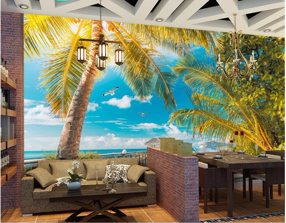 3d room wallpaer custom photo The Mediterranean landscape of palm trees home decor wall murals wallpaper for walls 3 d | Обустройство
