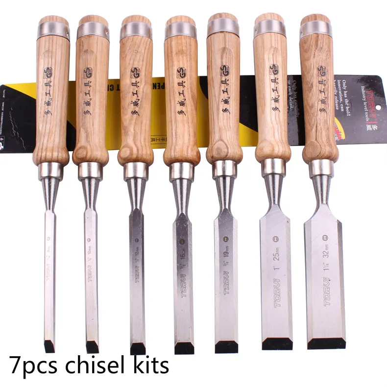7 шт. деревянное долото хромированная стальная плоская лопатка рукоятка из ореха