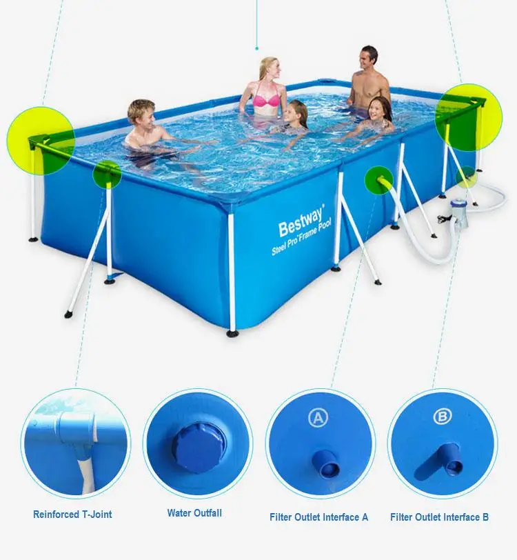 56405 Bestway 400*211*80 см большой квадратный металлический каркас семейный